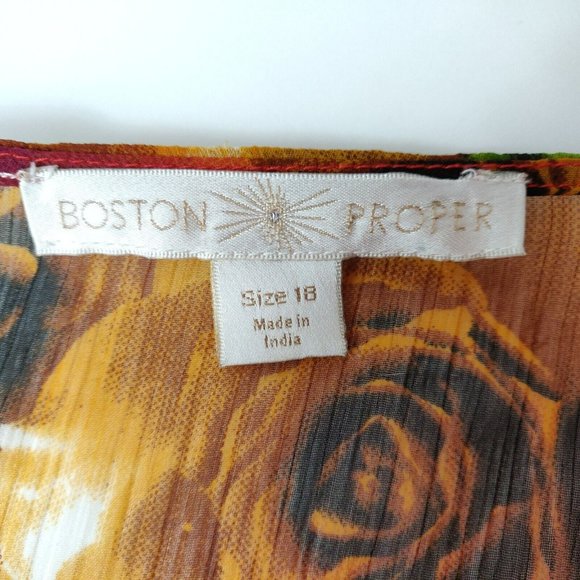 Boston Proper Animal Print Floral Beaded Poncho Top Size 18 V-Neck Sheer Chiffon - Picture 4 of 6